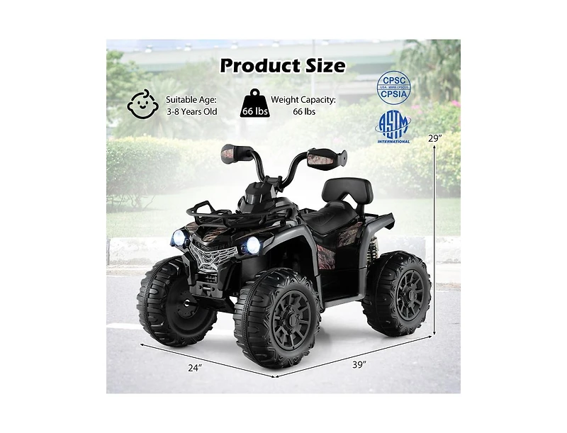Akiudex Kids Electric Ride-On Atv with Led Lights and Music