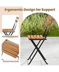 Gymax 5 Pcs Patio Acacia Wood Dining Set w/ 4 Folding Chairs Slatted Seat & Tabletop