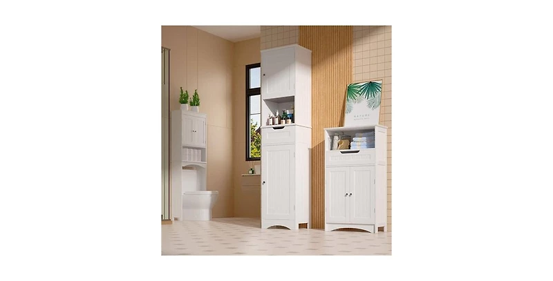 Slickbue Linen Tower Cabinet for Bathroom with 2 Doors, Drawer, and Shelving for Storage