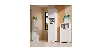Slickbue Linen Tower Cabinet for Bathroom with 2 Doors, Drawer, and Shelving for Storage