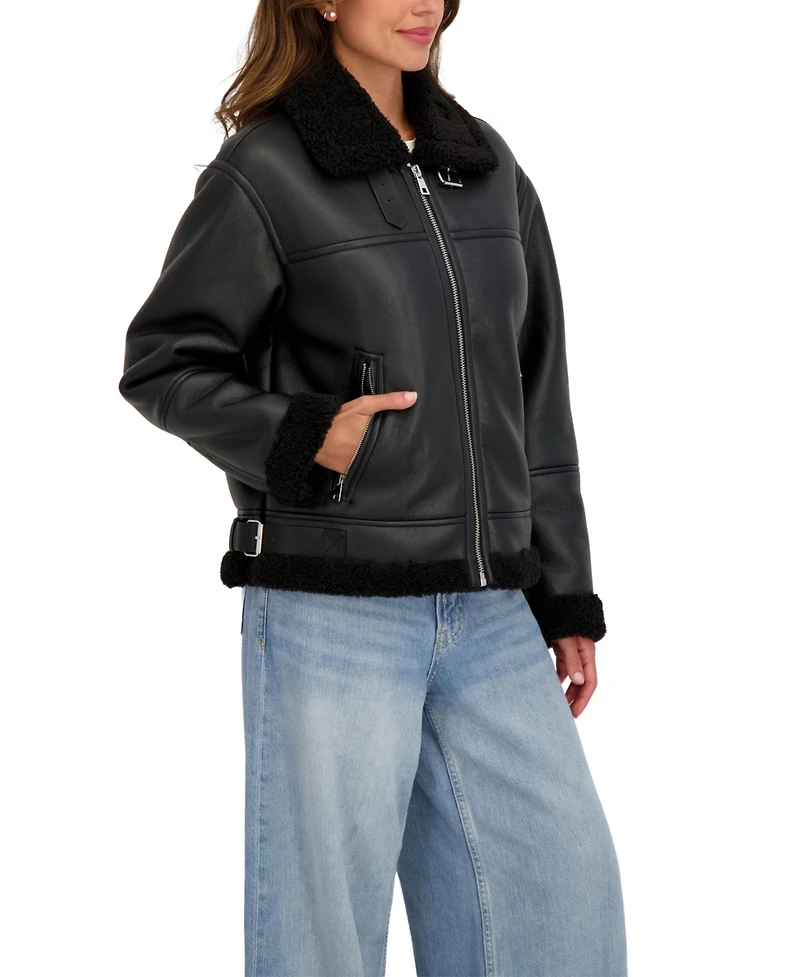 Sebby Collection Women's Zip Front Faux Shearling Jacket
