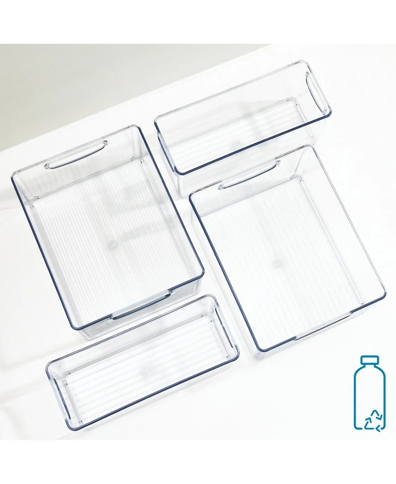 iDesign Plastic Stackable Pantry Bins with Handles, 4 Pack, Clear