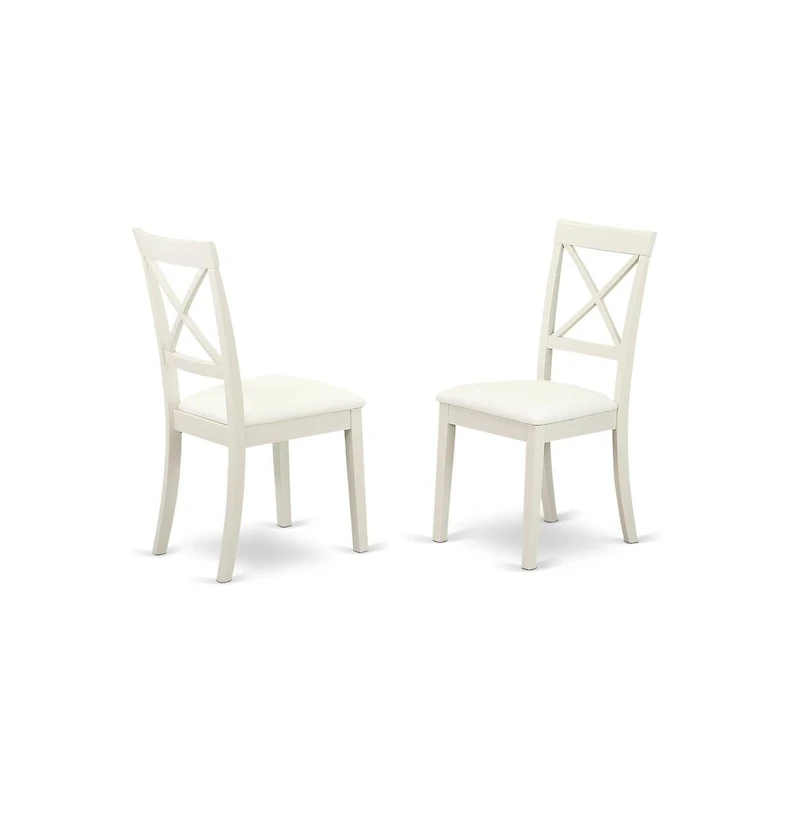 East West Furniture 3 Piece Dinning Room Table Set Consists of 1 Drop Leaves Modern Dining Table and 2 Linen White Faux Leather Kitchen Chairs with X-