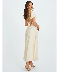 Miss Circle Women Pandora White Bubble Sleeve Backless Maxi Dress