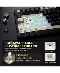 Yunzii B75 Mechanical Keyboard,75% Layout with Knob,Hot Swappable Rgb Backlit Gasket Mounted,Creamy Typing,Double-Shot Pbt Keycaps,Cherry Profile,for
