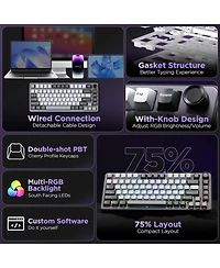 Yunzii B75 Mechanical Keyboard,75% Layout with Knob,Hot Swappable Rgb Backlit Gasket Mounted,Creamy Typing,Double-Shot Pbt Keycaps,Cherry Profile,for