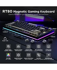 Yunzii RT80 Rapid Trigger Hall Effect Magnetic Gaming Keyboard, 8K Polling Rate,75% Layout,Bt/2.4GHz/Wired,Rgb Backlit,Hot Swap,Adjustable Actuation W