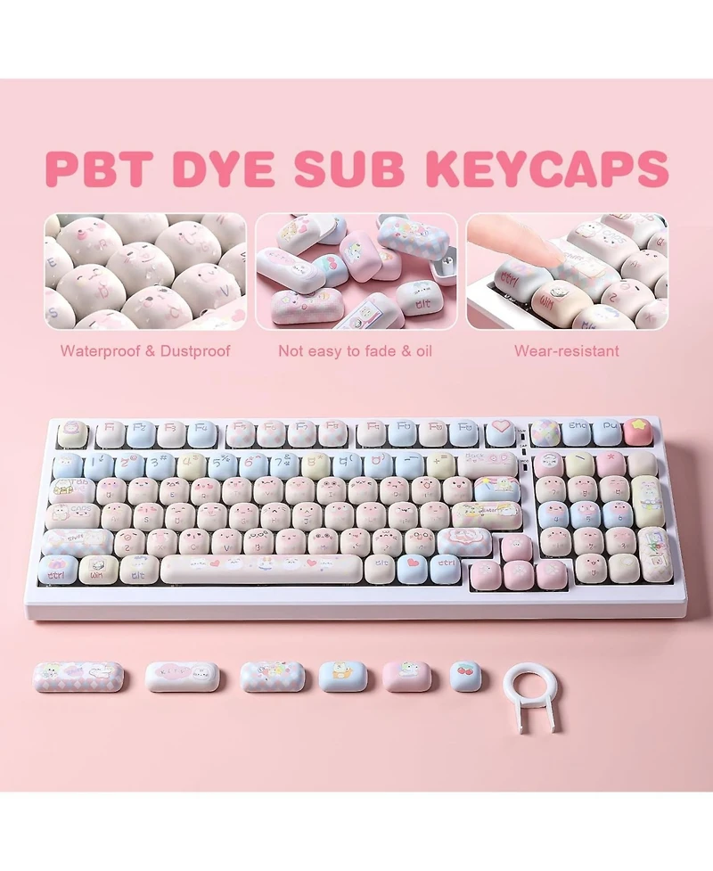 Yunzii Cute Pink Kitten Custom Keycaps, 141 Keys Dye Sub Pbt Mog Profile Keycap Set for Mechanical Gaming Keyboards