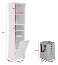 Vanirror 64 Inch Tall Storage Cabinet with Laundry Hamper, 4 Adjustable Shelves & Hidden Space for Bathroom, Home - White
