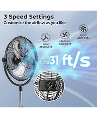 Mecale 18 Inches High Velocity Pedestal Fan with 3 Speeds and Adjustable Height