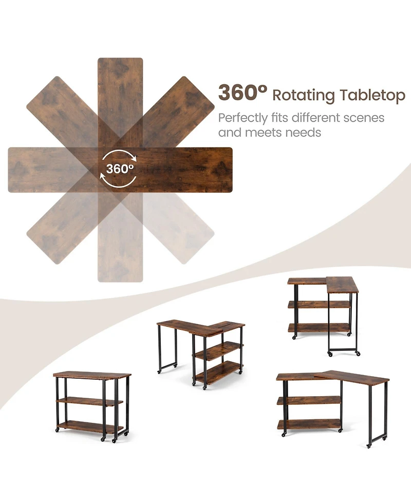 Mecale Patented 360 Free Rotating Sofa Side Table with Storage Shelves and Casters