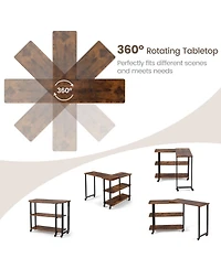 Mecale Patented 360 Free Rotating Sofa Side Table with Storage Shelves and Casters