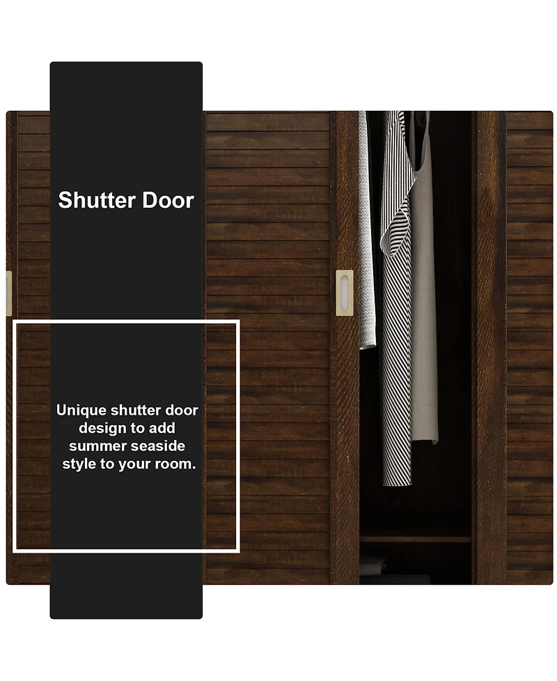Homsee Brown wood grain 4 doors 3 sliding doors wardrobe, bedroom Armoire, Closet