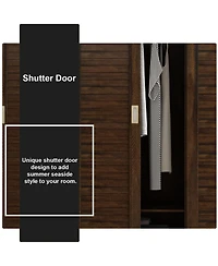 Homsee Brown wood grain 4 doors 3 sliding doors wardrobe, bedroom Armoire, Closet