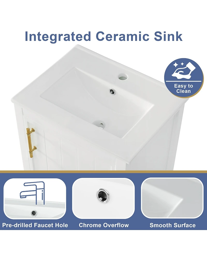 Casainc 20" Vanity Cabinet with Sink, Soft-Close Door, Open Shelf and Storage Rack for Bathroom Use