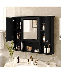 Casainc 35" x 28" Wall Mounted Mirror Medicine Cabinet with Open Shelves, Modern Bathroom Storage