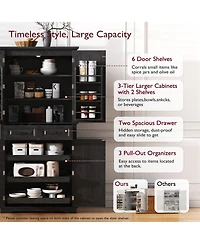 Casainc 71" Kitchen Pantry Cabinet with Pull-Out Organizers, 6 Door Shelves & Drawers
