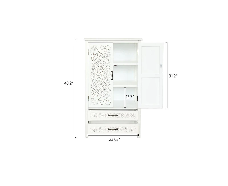 Casainc 27" Accent Tall White Storage Cabinet with Two Doors and Two Drawers