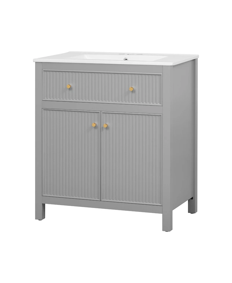 Casainc 30" Free Standing Bathroom Vanity with Ceramic Sink and Soft-Close Doors