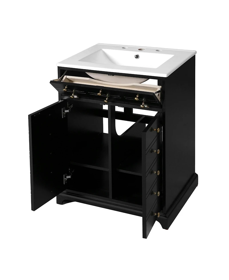 Casainc 24" Bathroom Vanity With Ceramic Sink, 1 Drawer and 2 Soft-Close Doors for Small Spaces