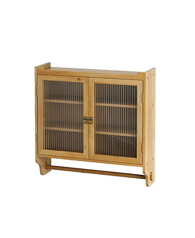 Casainc 24.8" Vintage Double Door Wall Cabinet With Glass Doors, 3 Tiers and Towel Rack