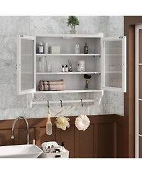 Casainc 24.8" Vintage Wall Cabinet With Glass Doors, 3 Storage Shelves and Bottom Towel Rack