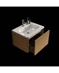 Casainc Etna 24" Floating Vanity With Ceramic Sink and Striped Oak Finish, Pre-Assembled