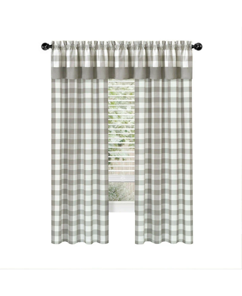 Kate Aurora Modern Country Farmhouse 3 Piece Buffalo Check Plaid Window Curtains & Valance Set