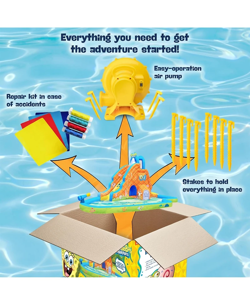 Sunny & Fun SpongeBob Slide ‘N Spray Inflatable Water Slide with Climbing Wall, Splash Down Pool & More