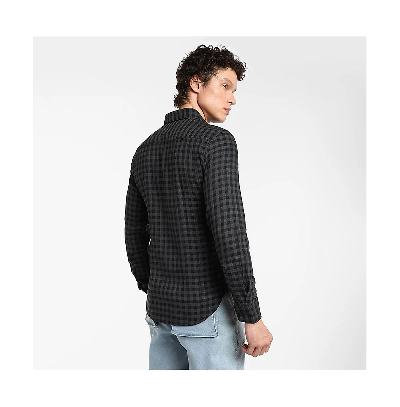 Campus Sutra Men's Charcoal Grey Gingham Shirt