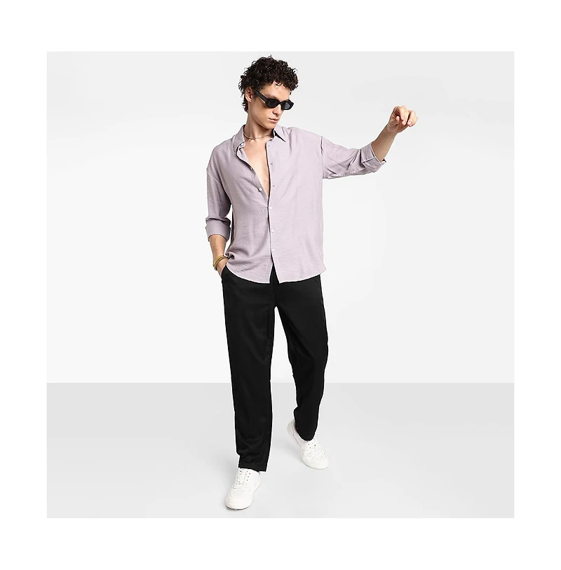 Campus Sutra Men's Lilac Breezy Wrinked Shirt