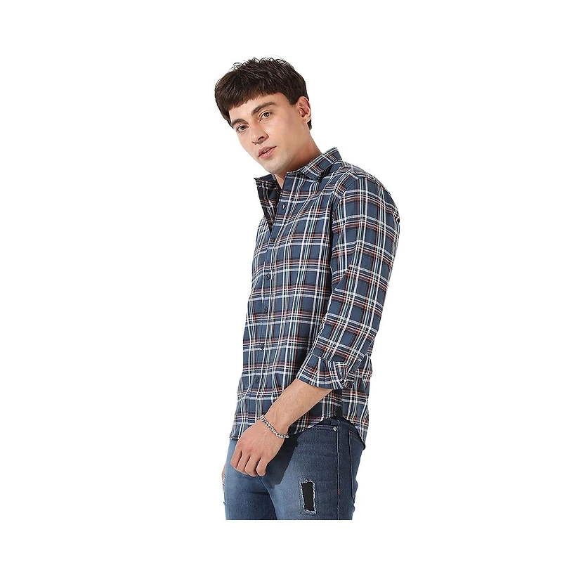 Campus Sutra Men's Blue Checkered Regular Fit Casual Shirt