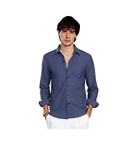 Campus Sutra Men's Aegean Blue Geometric-Weave Textured Shirt