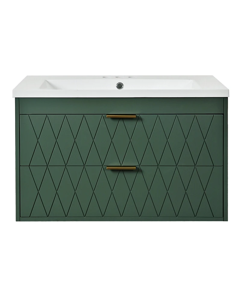 Casainc 30" Floating Bathroom Vanity with Resin Sink and 2 Drawers, Solid Wood Storage Cabinet