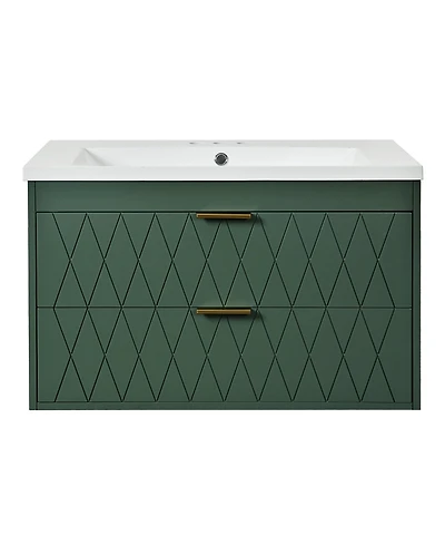 Casainc 30" Floating Bathroom Vanity with Resin Sink and 2 Drawers, Solid Wood Storage Cabinet