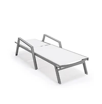 LeisureMod Marlin Patio Chaise Lounge Chair With Armrests in Aluminum Frame