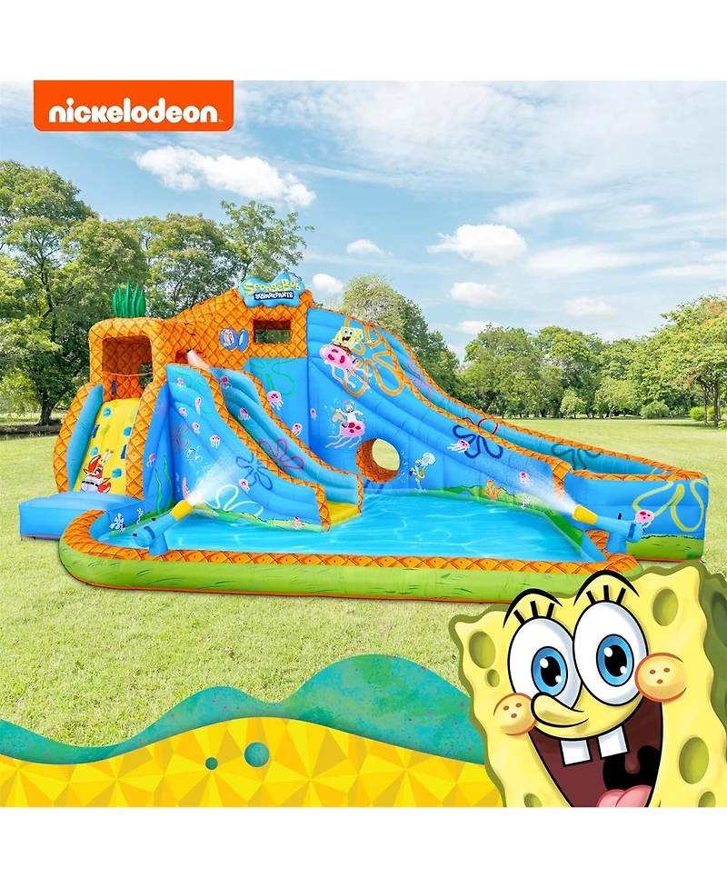 Sunny & Fun SpongeBob Deluxe Inflatable Water Slide with Climbing Wall, 2 Slides & Splash Pool