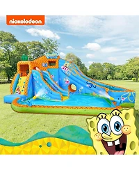 Sunny & Fun SpongeBob Deluxe Inflatable Water Slide with Climbing Wall, 2 Slides & Splash Pool