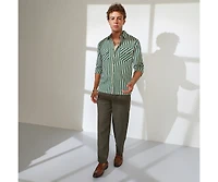Campus Sutra Men's Forest Green & Khaki Beige Candy Striped Oversized Shirt