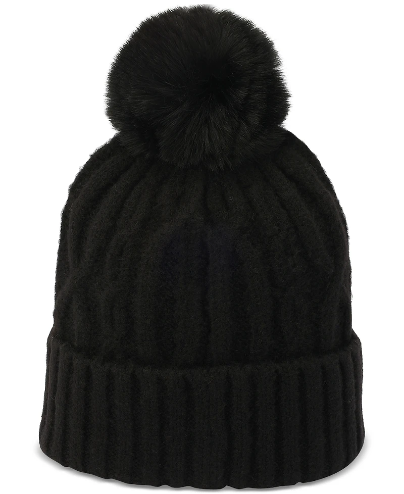 Hunter Faux-Fur-Pom Cable-Knit Beanie