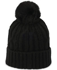 Hunter Faux-Fur-Pom Cable-Knit Beanie