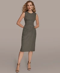 Donna Karan New York Women's Sleeveless Faux Wrap Midi Sheath Dress