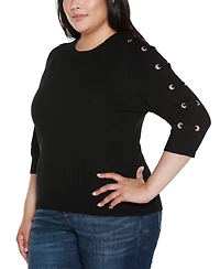 Belldini Plus Grommet-Trim Ribbed Sweater