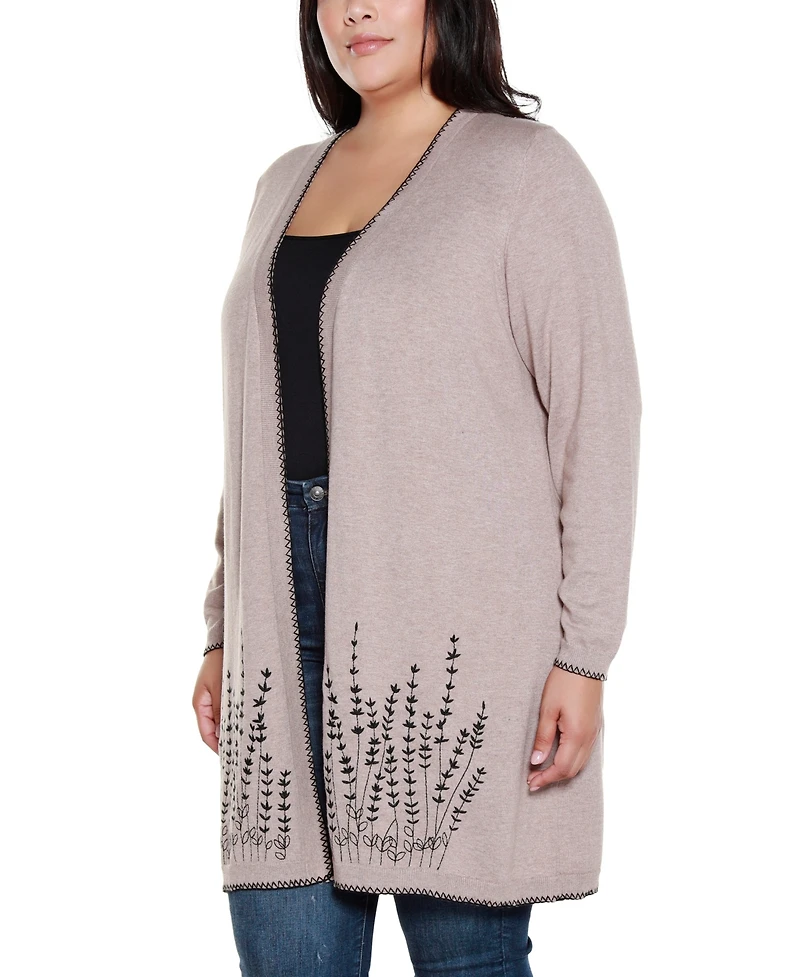 Belldini Plus Size Embroidered Open-Front Cardigan Sweater