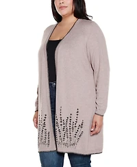 Belldini Plus Size Embroidered Open-Front Cardigan Sweater