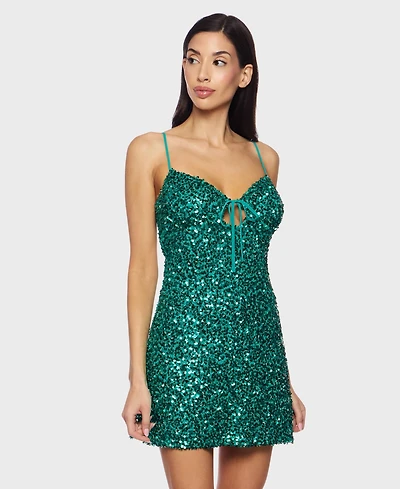 Alex & Sophia Juniors' Sequined V-Neck Short Dress