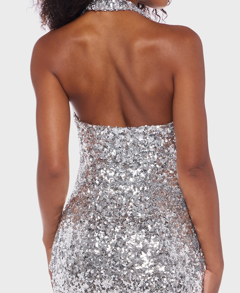 Alex & Sophia Juniors' Sequined Halter Neck Dress