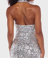 Alex & Sophia Juniors' Sequined Halter Neck Dress