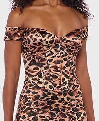 Alex & Sophia Juniors Animal Print Off-The-Shoulder Long Dress