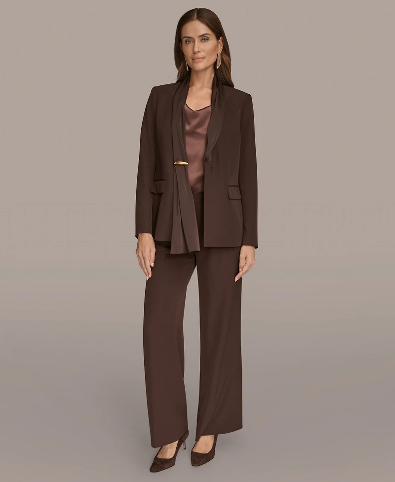 Donna Karan New York Women's Petites Mixed Media Draped Neck Blazer, Regular & Petite